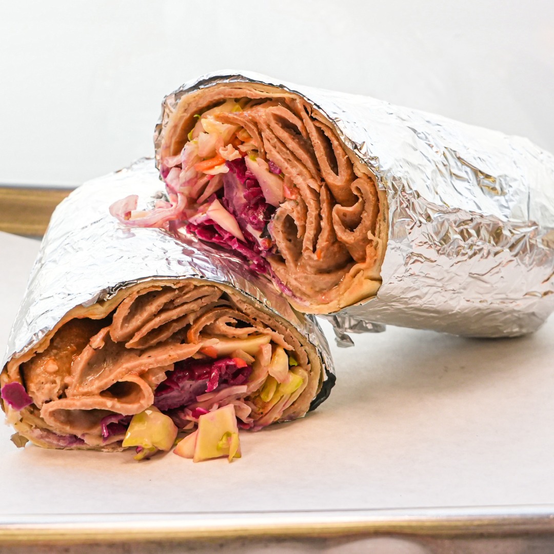 Loaded Wrap Cut in Two served in Papa Jaffer's, Edinburgh.